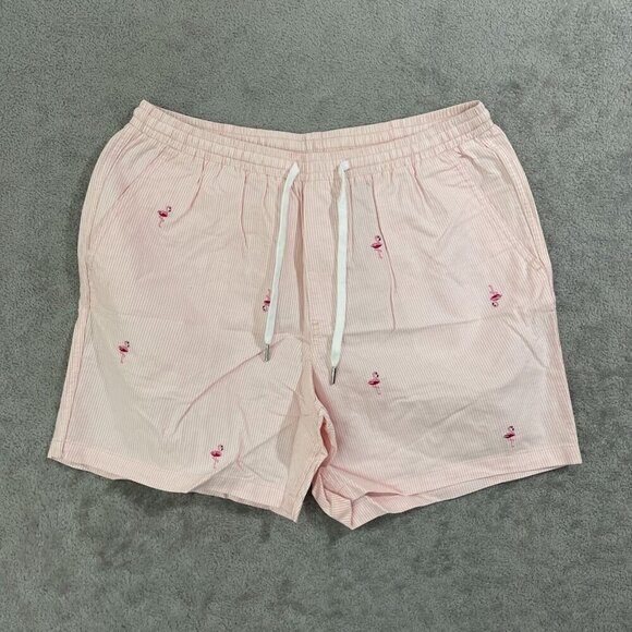 NEW Lands' End Men's L Striped Flamingo Embroidered Deck Beach Shorts - Picture 1 of 7